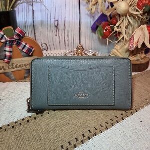 Coach Seafoam Saffiano Leather Zip Around Wallet
